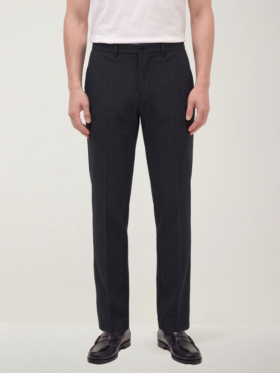 Pantaloni chino grigi in twill di viscosa elasticizzata slim fit_1