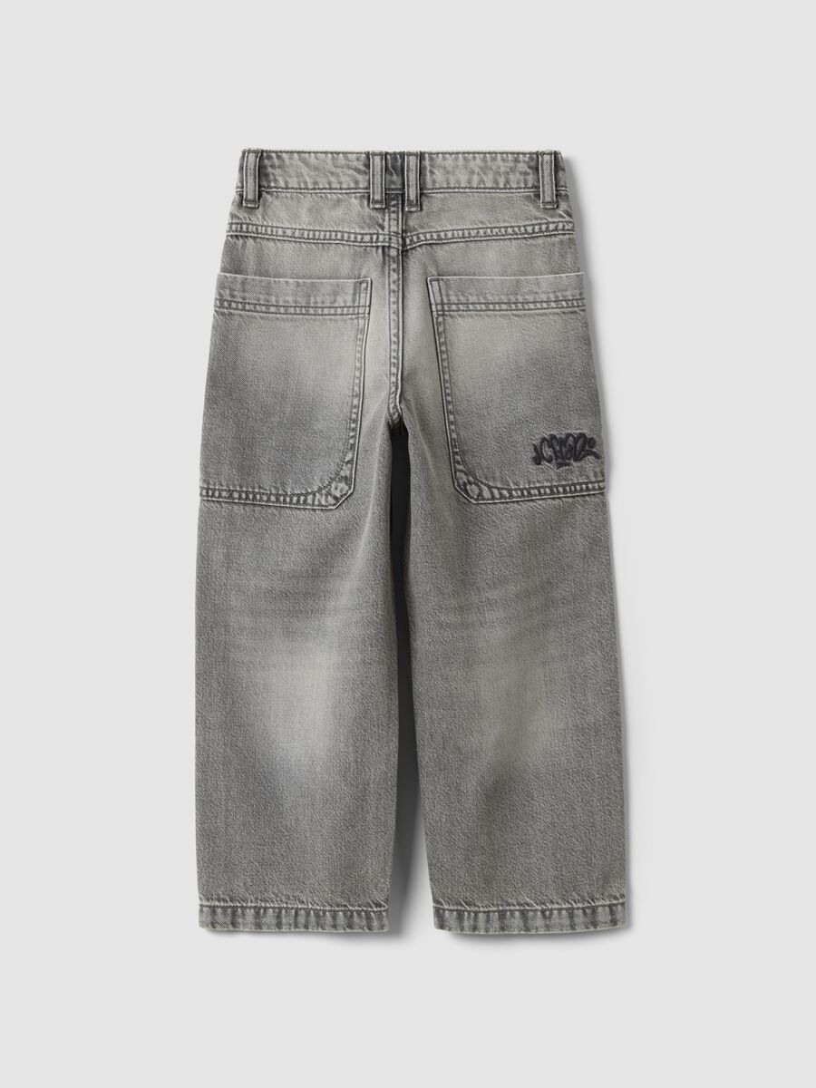 Grey denim skater jeans in a cotton and lyocell blend for boys_1