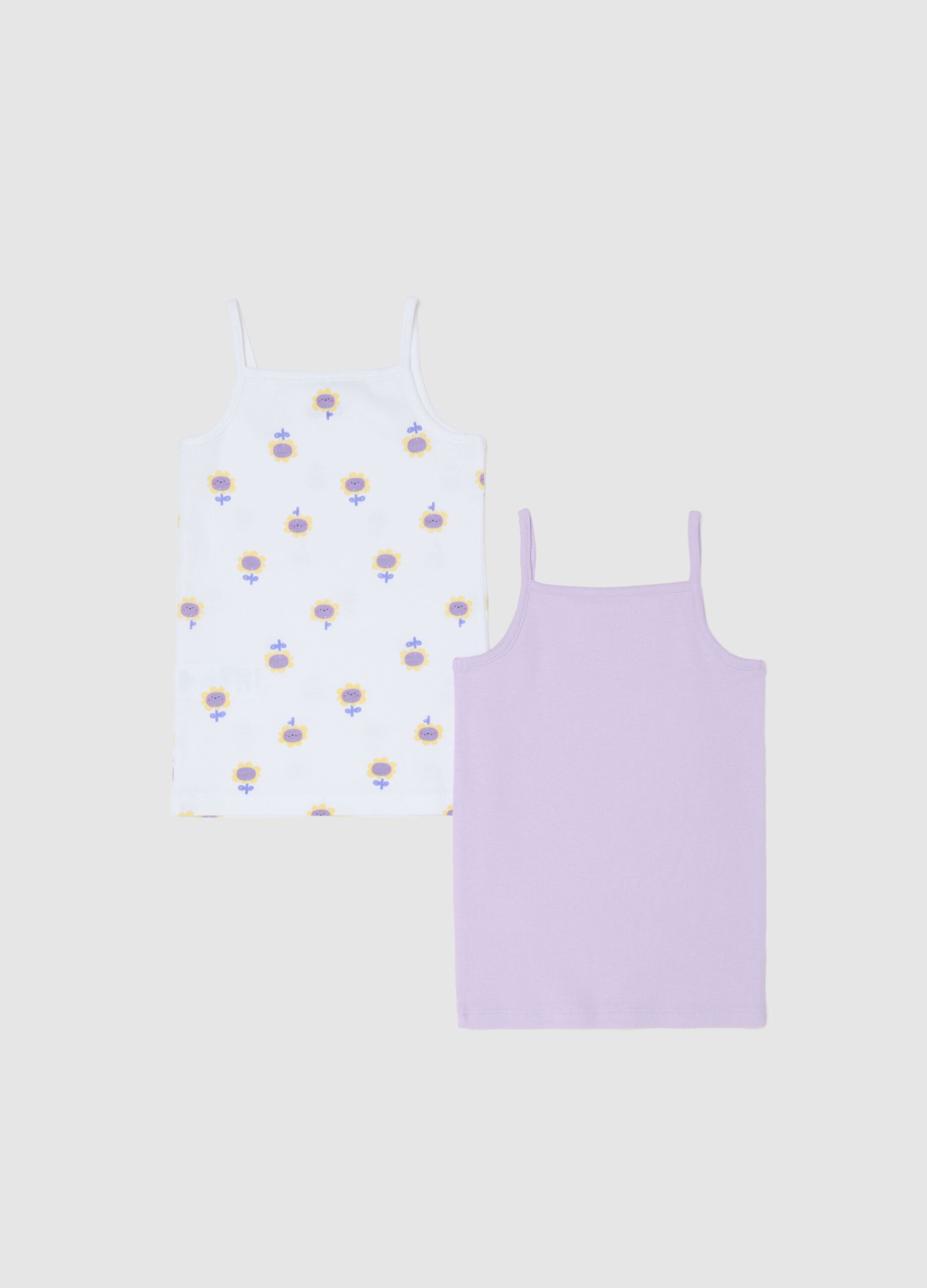 Bipack of multicoloured pure cotton vests for baby girls with sunflowers