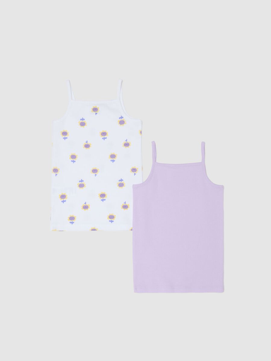 Bipack of multicoloured pure cotton vests for baby girls with sunflowers_1