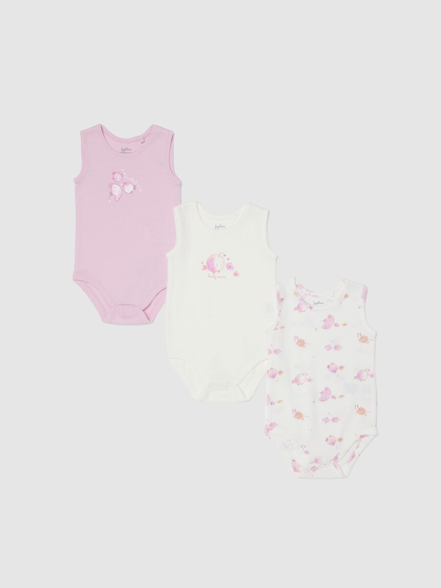 Newborn girls' multicolour pure cotton bodysuit tripack with designs_0