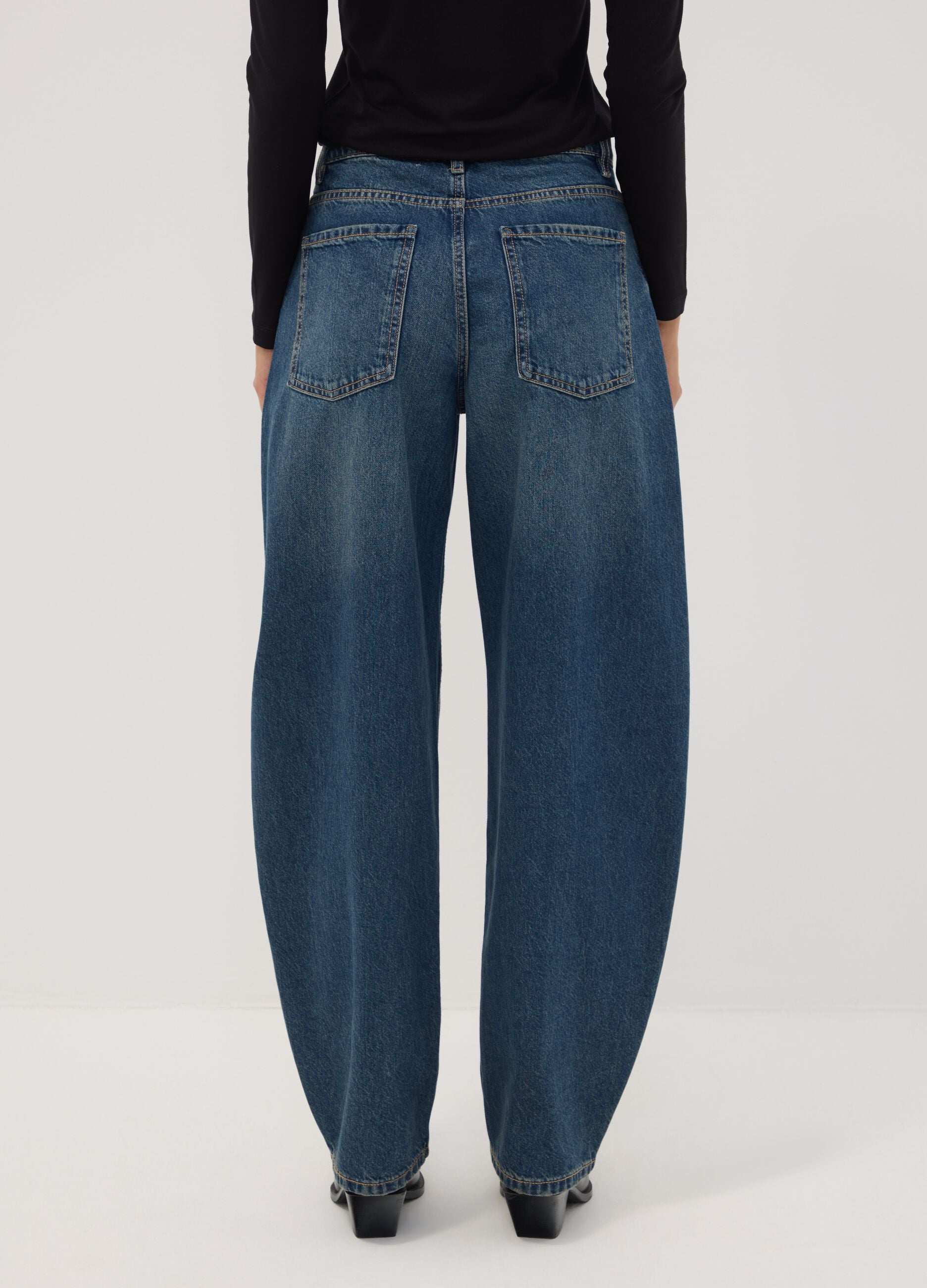 Blue denim pure cotton barrel-fit jeans