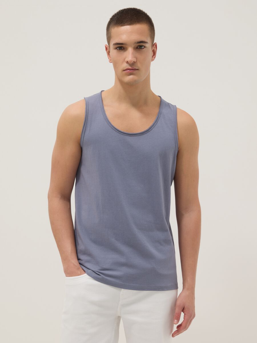 Blue pure cotton vest top_0