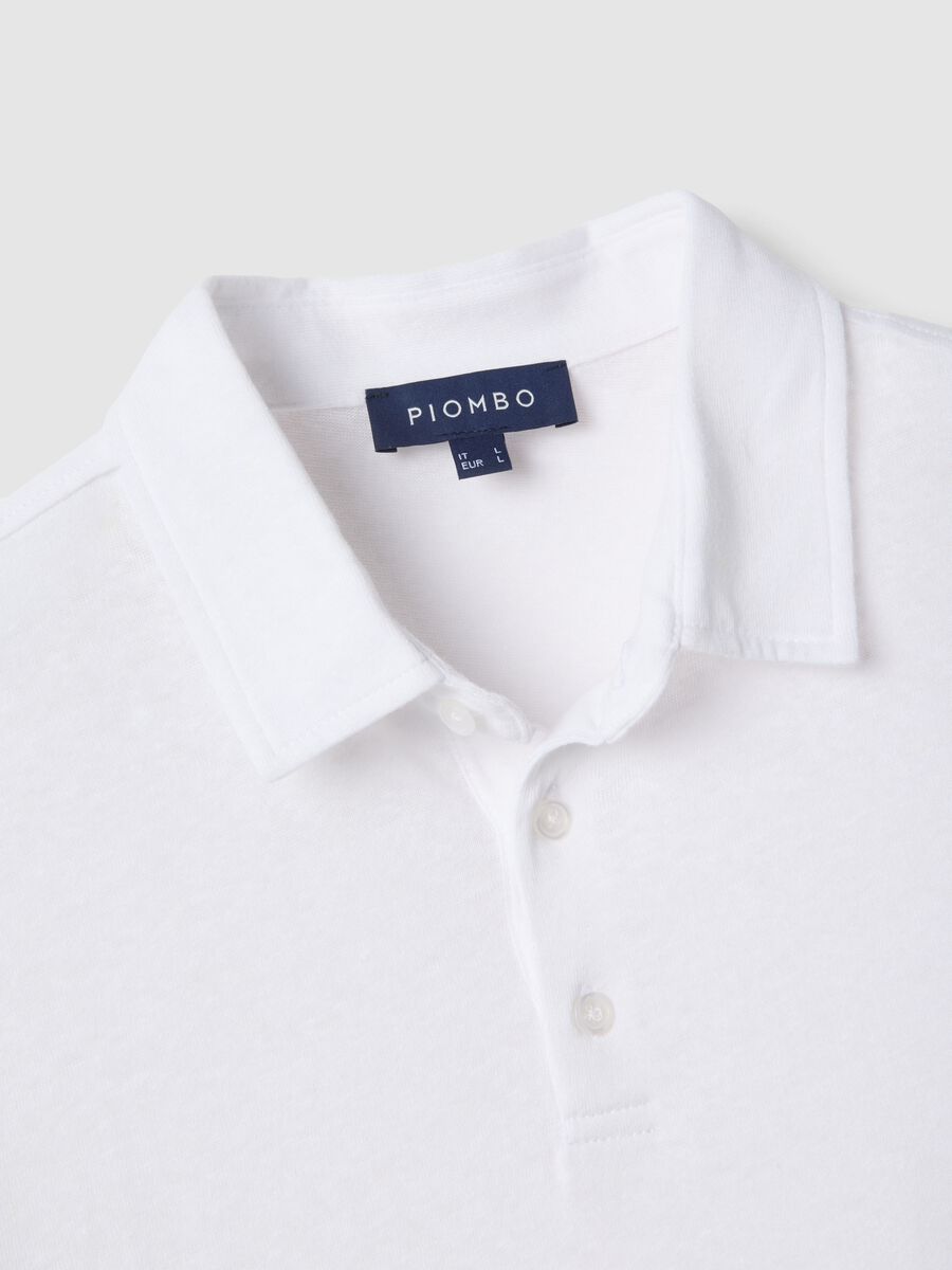 White linen-cotton blend regular fit polo_0