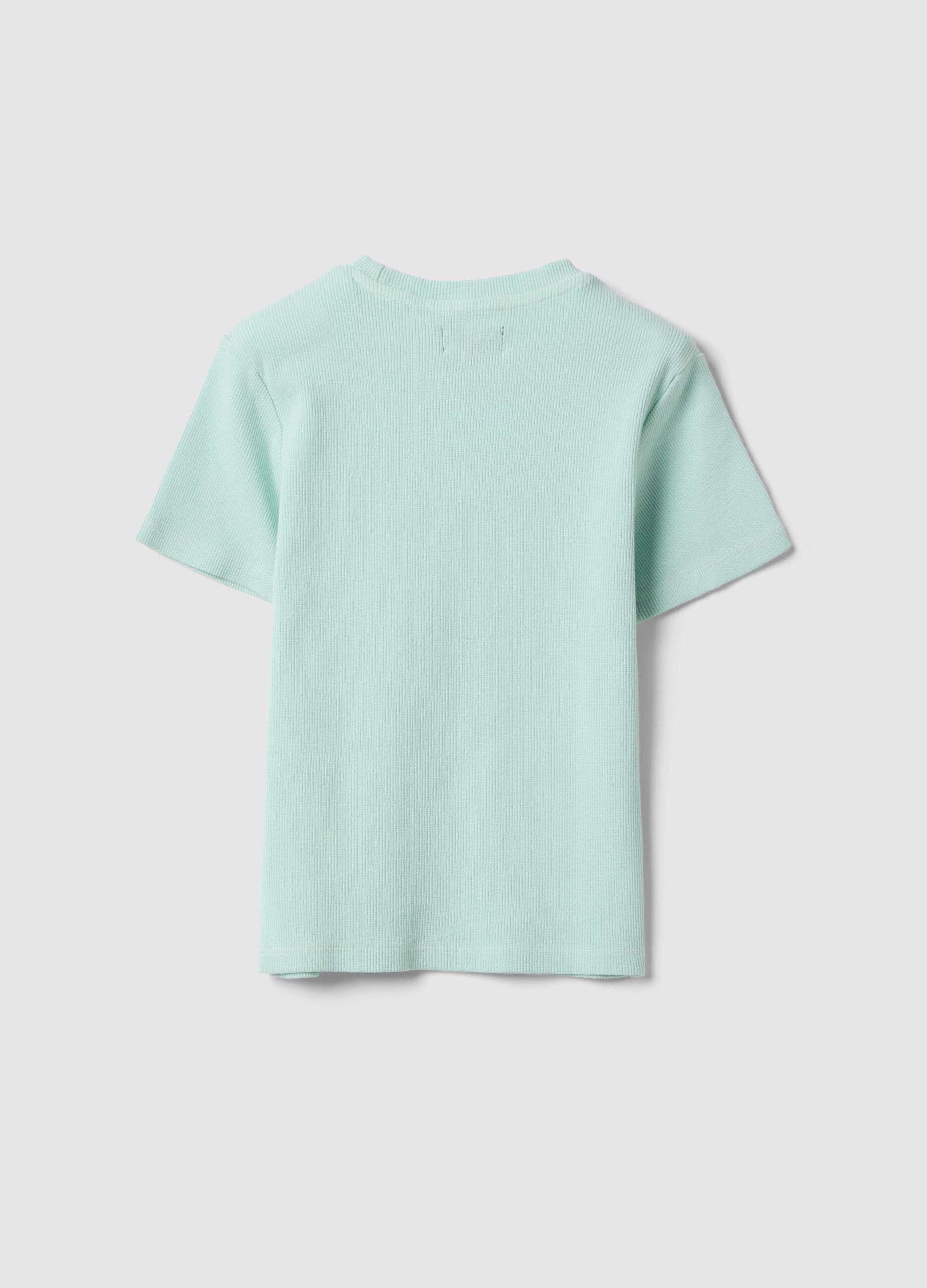 Blue fitted cotton stretch T-shirt for girls with embroidery