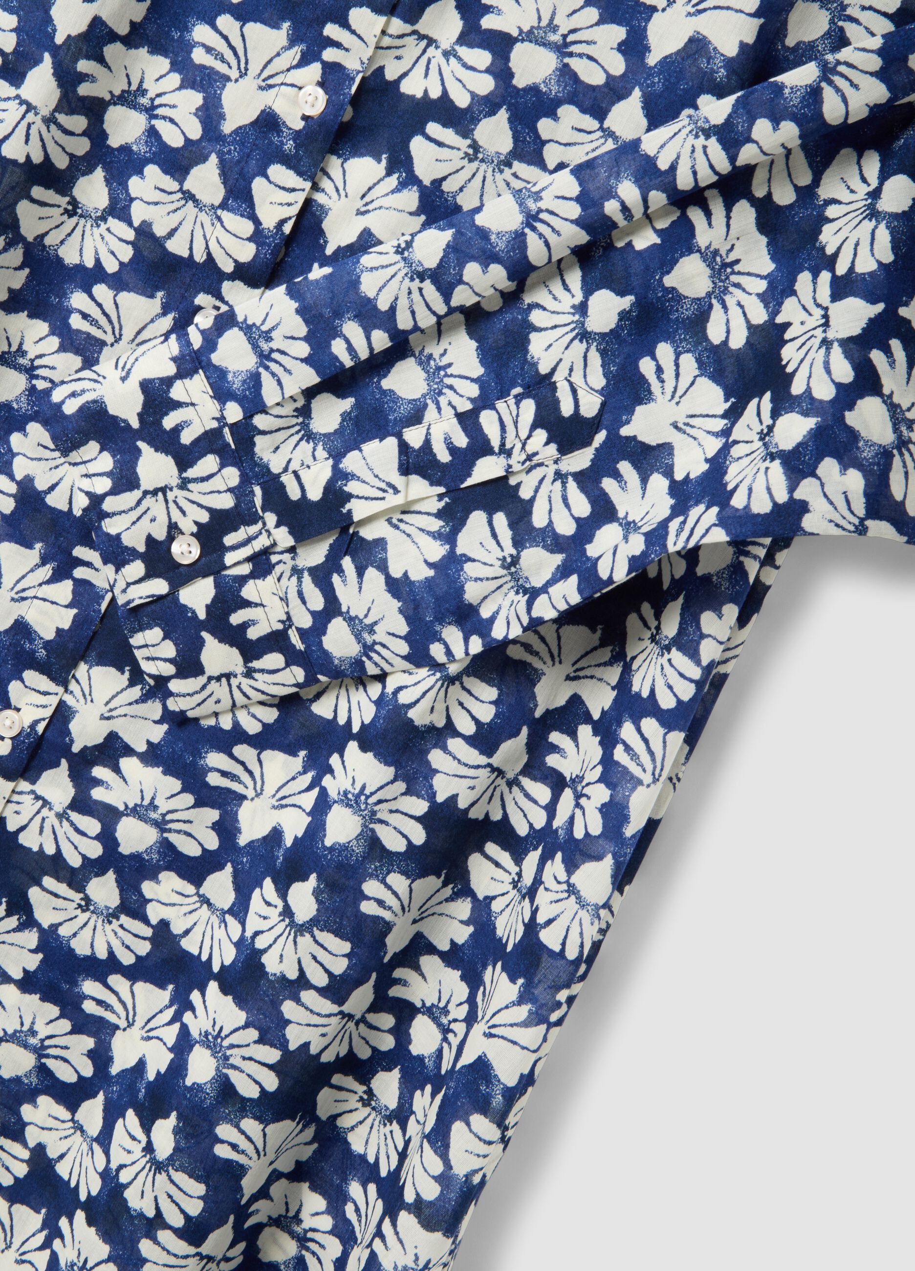 Blue long pure cotton shirt with floral print