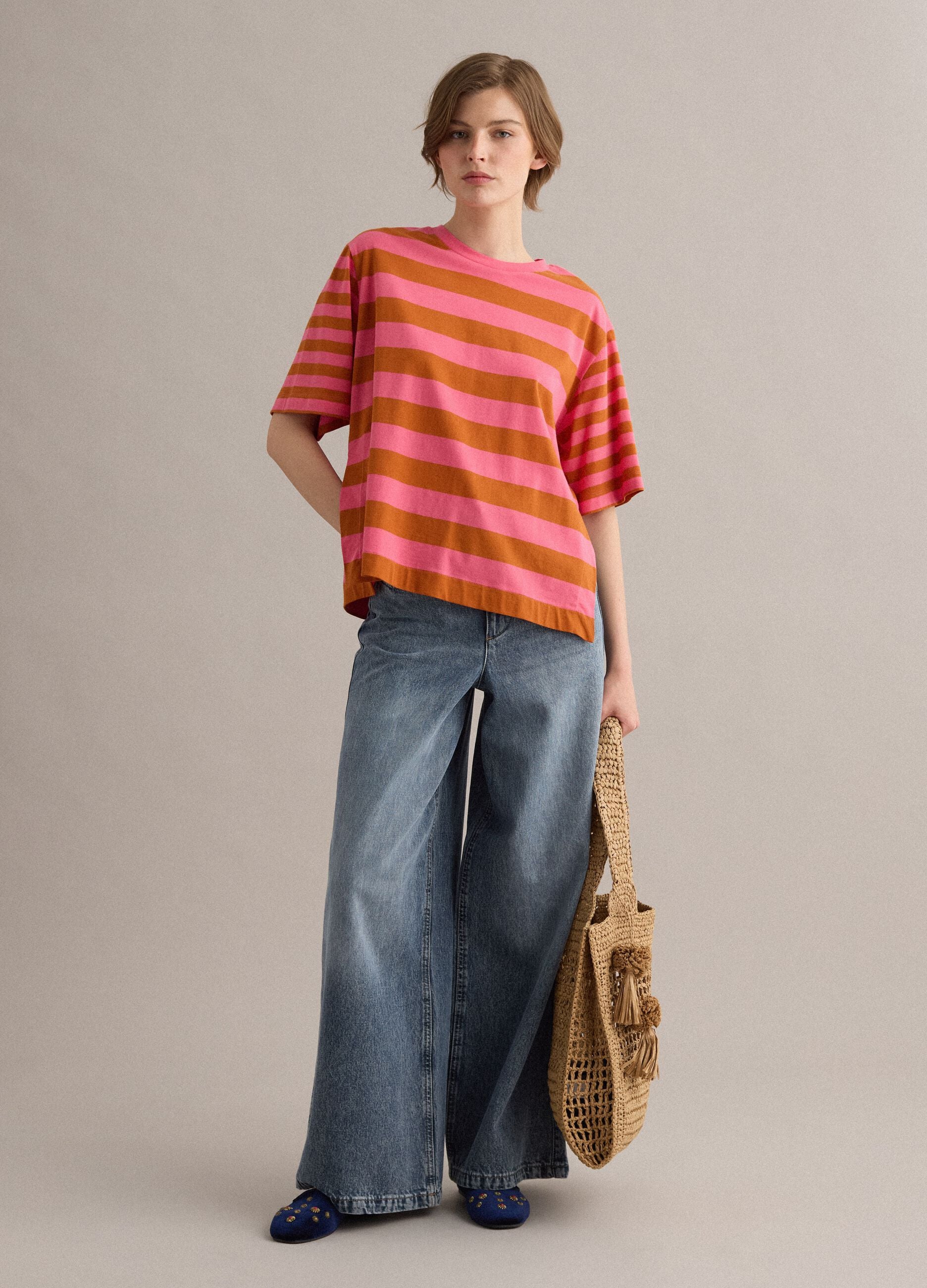 Pink striped pure cotton T-shirt