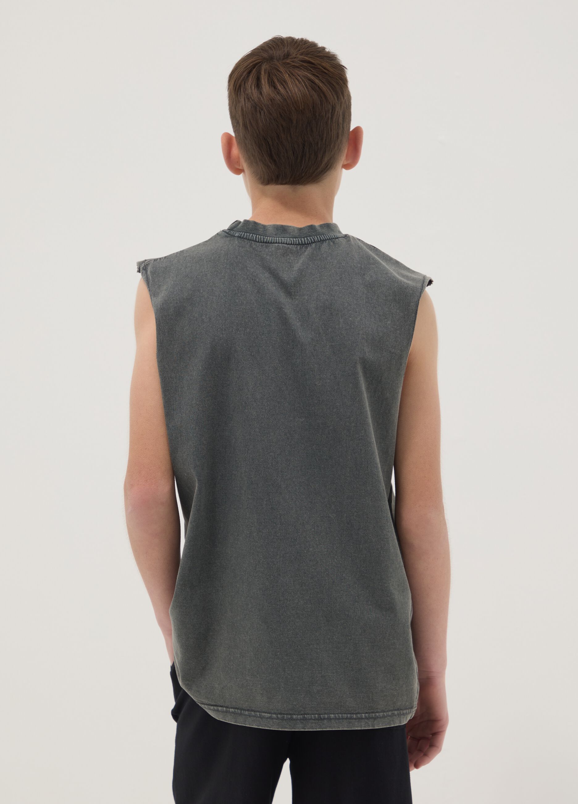 Black oversized pure cotton vest top