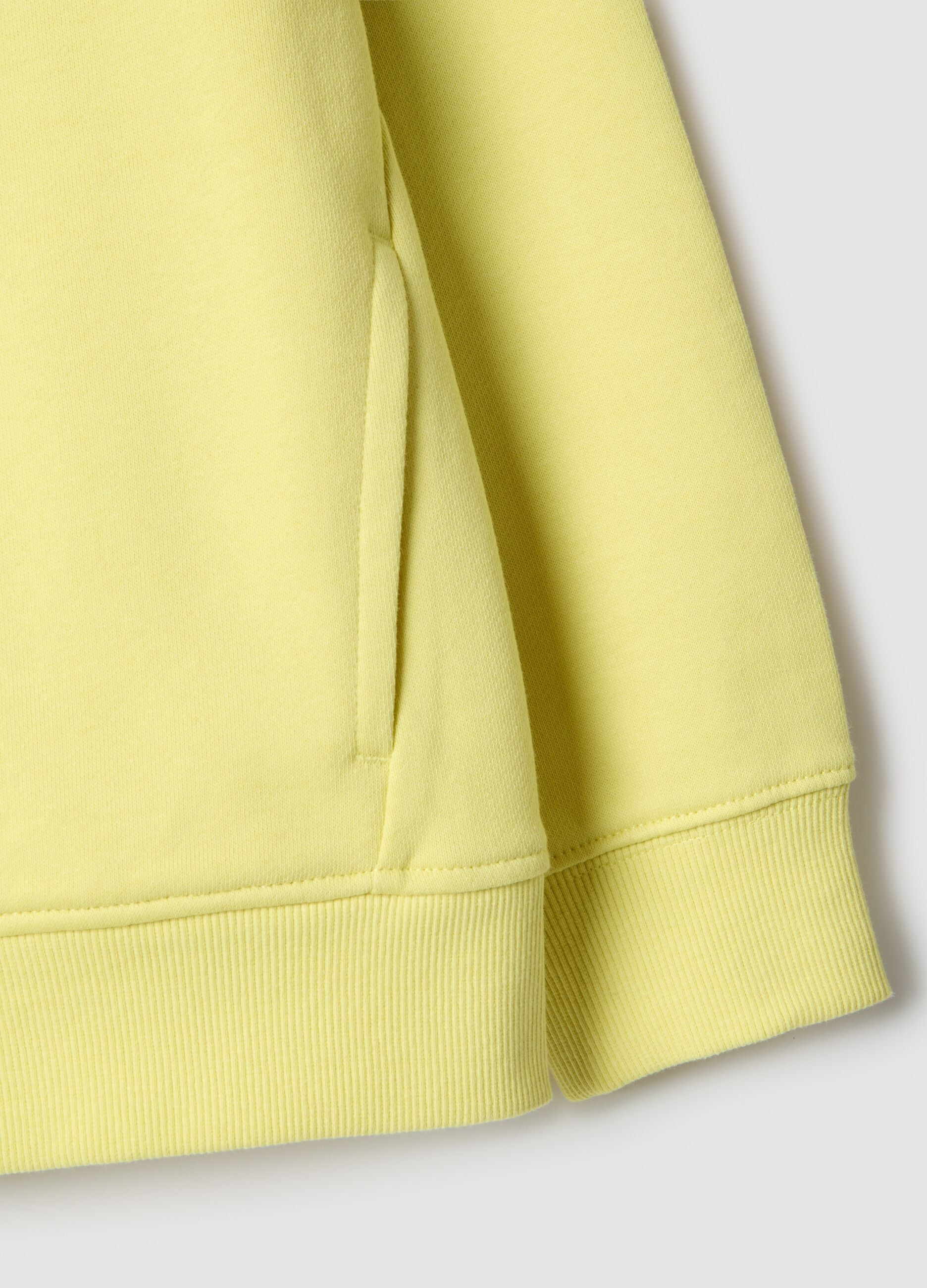 Yellow hooded zip sweatshirt for children in pure cotton regular fit