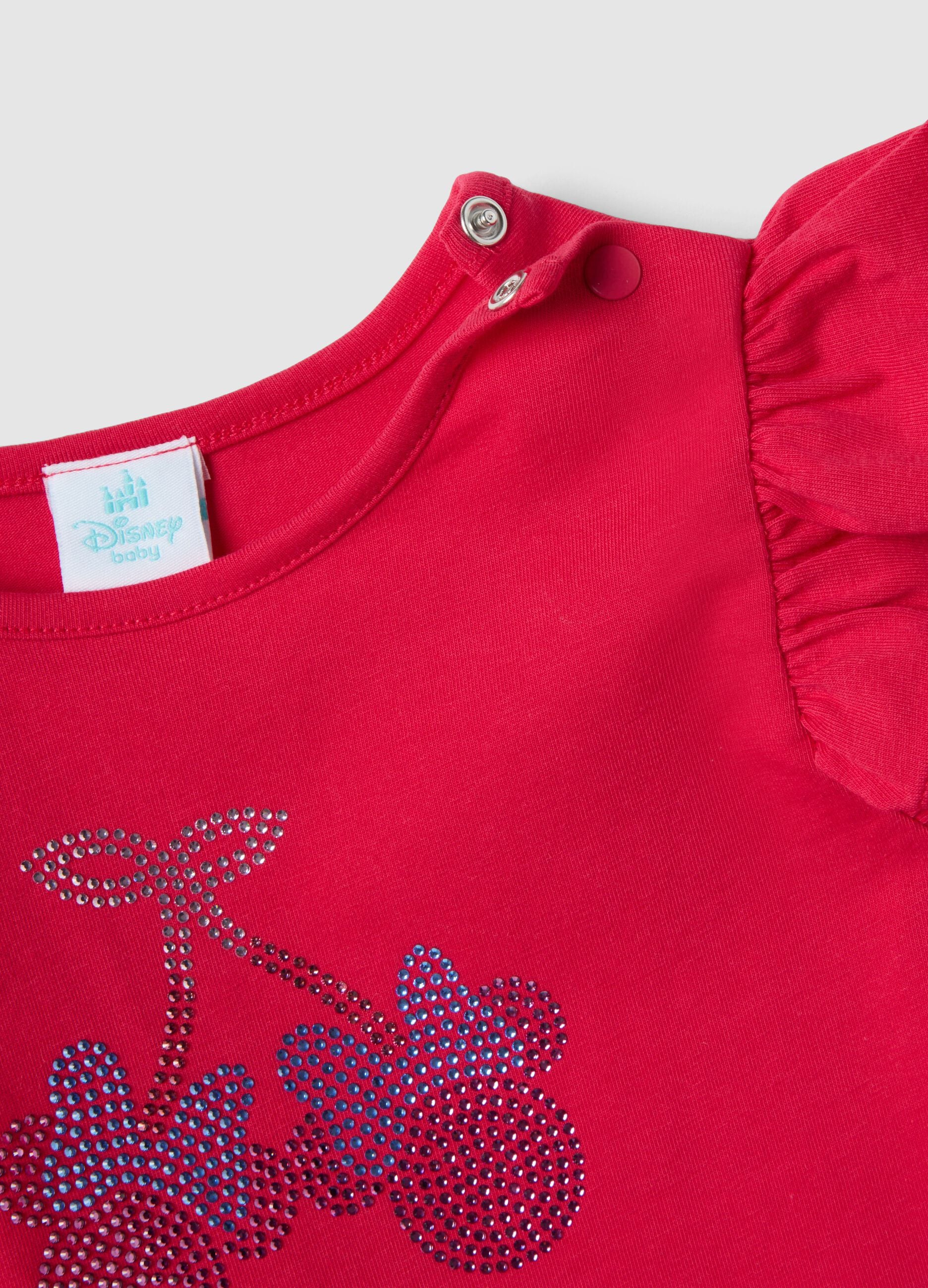 Red stretch cotton T-shirt for girls with Minnie and sequins