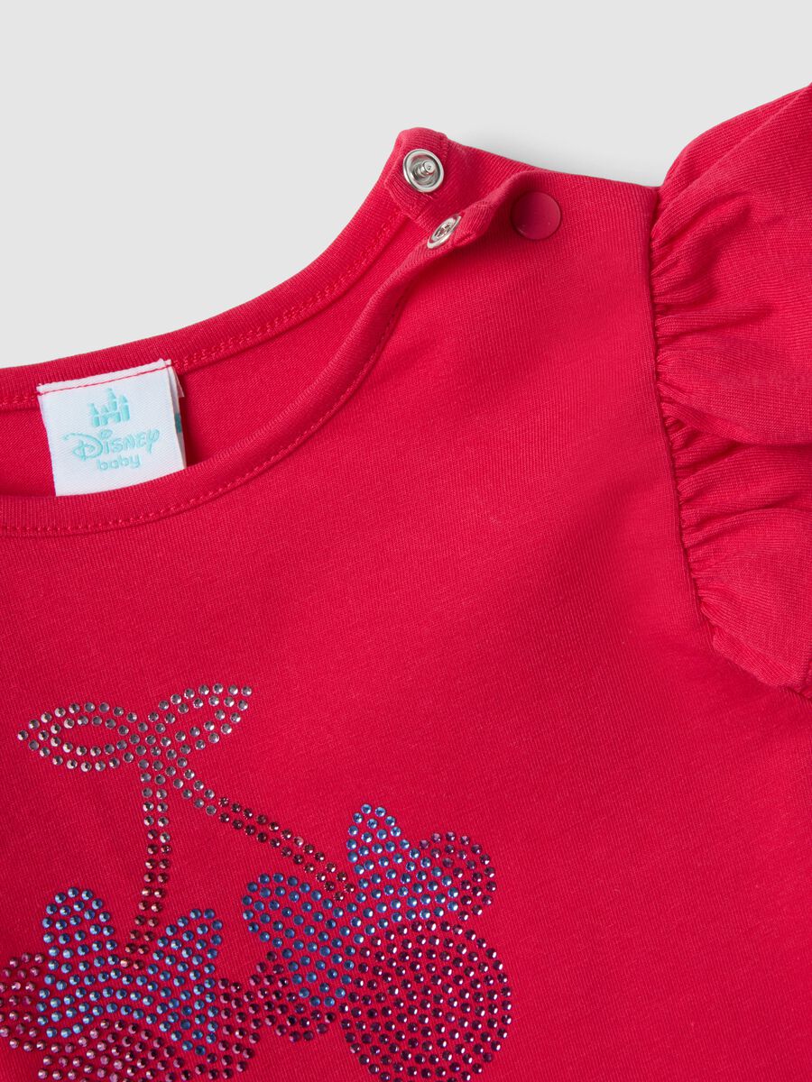 Red stretch cotton T-shirt for girls with Minnie and sequins_2