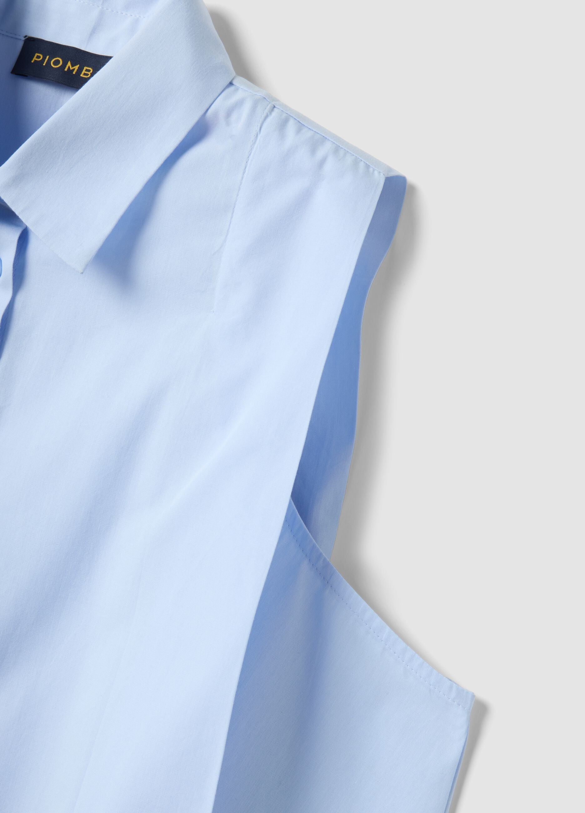 Sleeveless light-blue pure cotton shirt