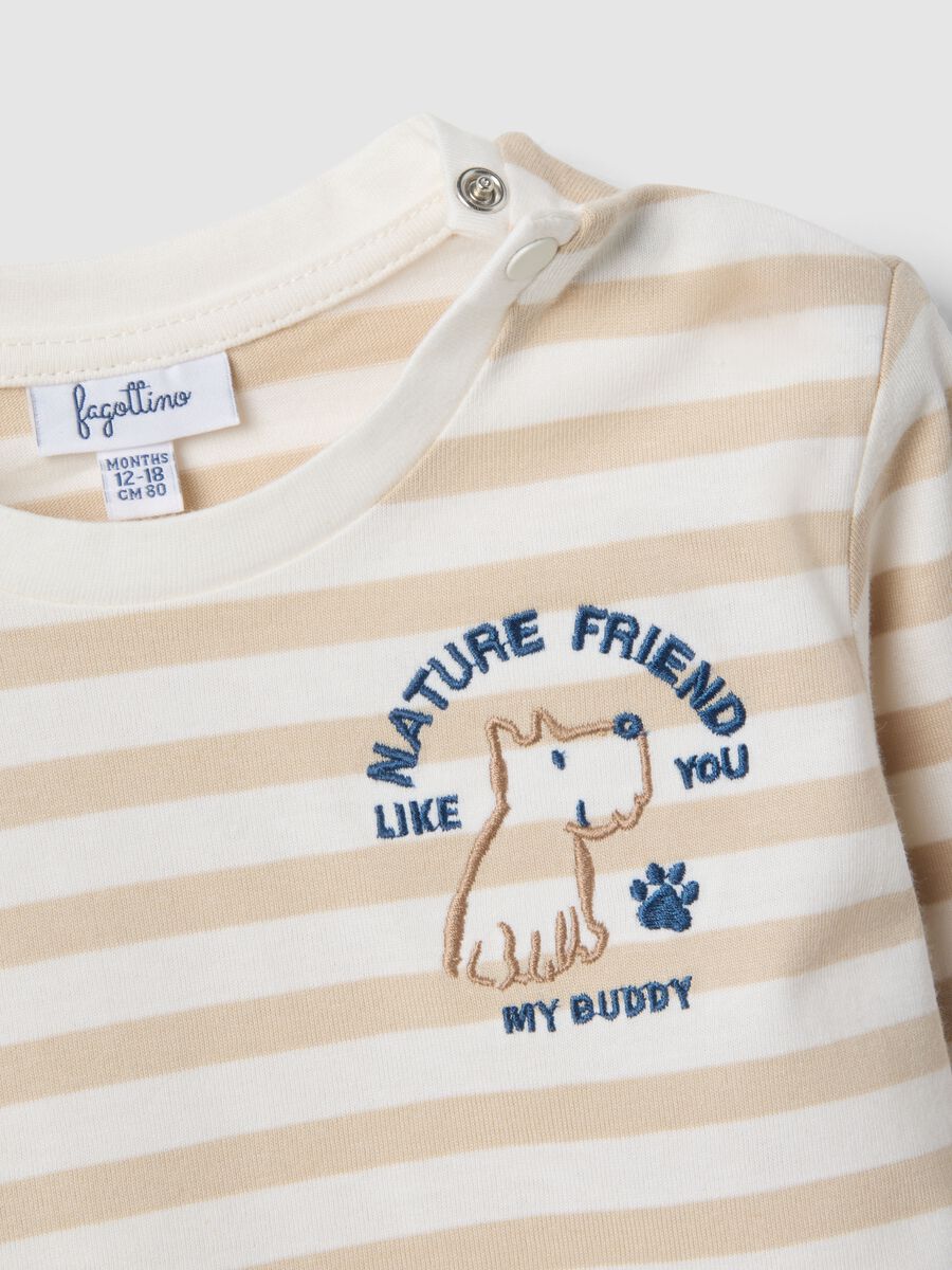 Multicolour striped pure cotton t-shirt for boys with embroidery_2