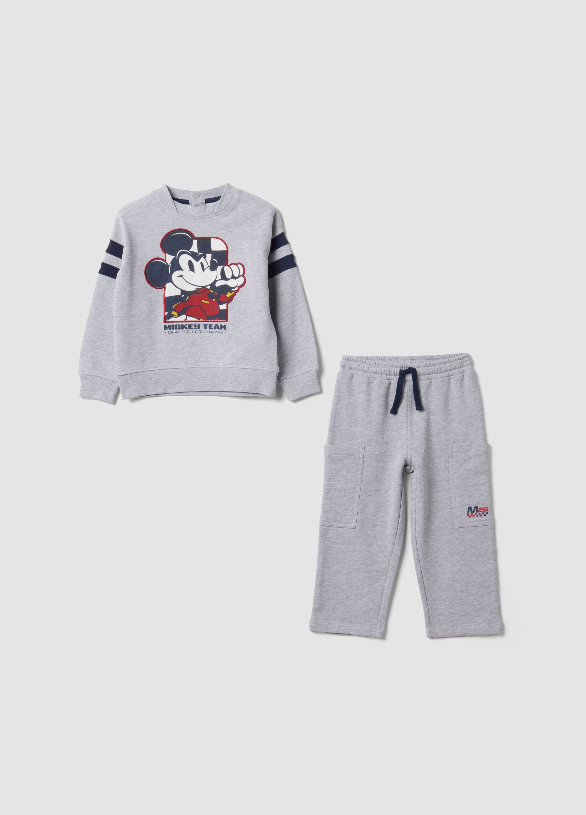 Grey cotton-blend jogging set with Mickey Mouse print
