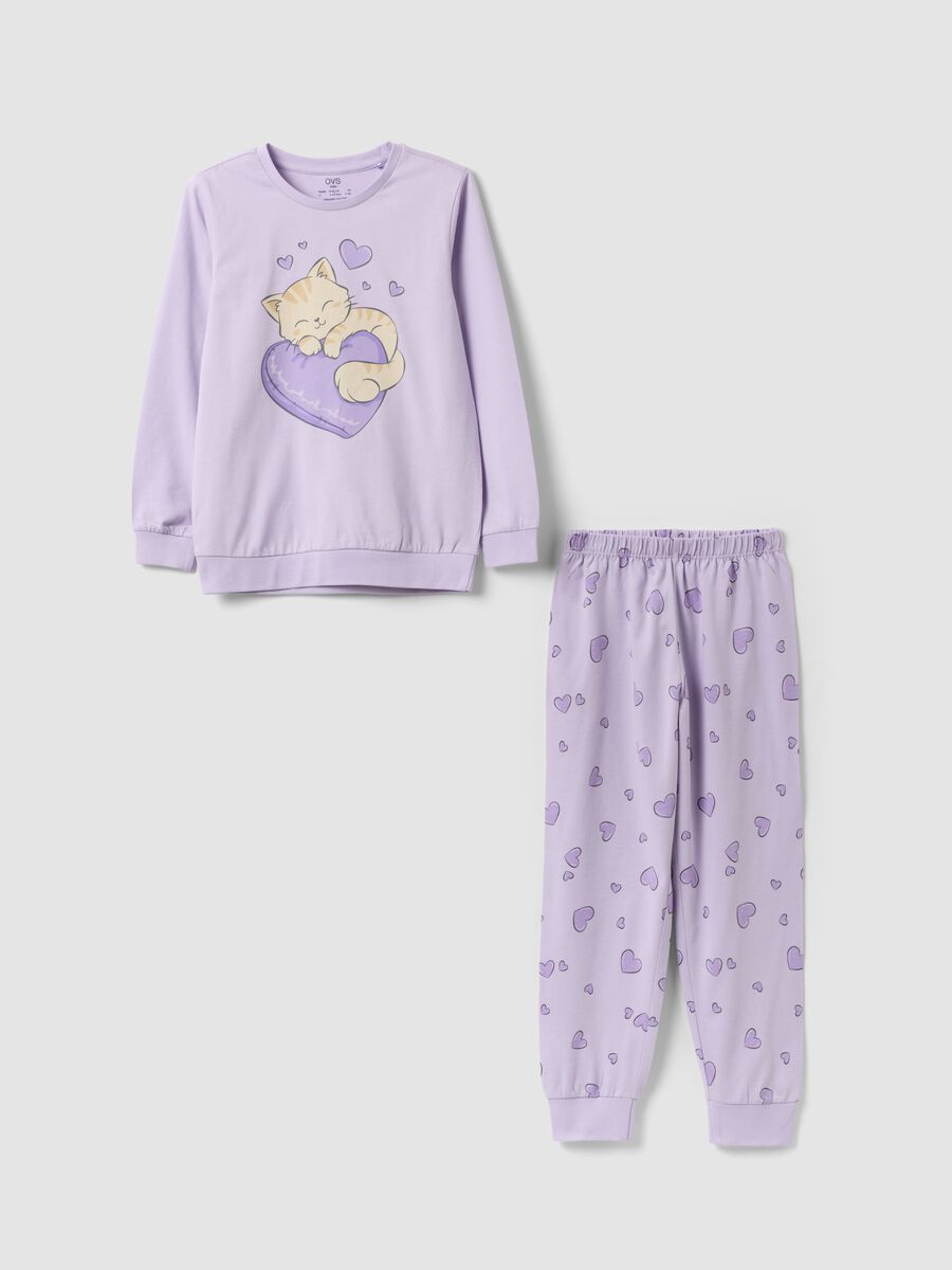 Purple pure organic cotton heart-print pyjamas for girls_0