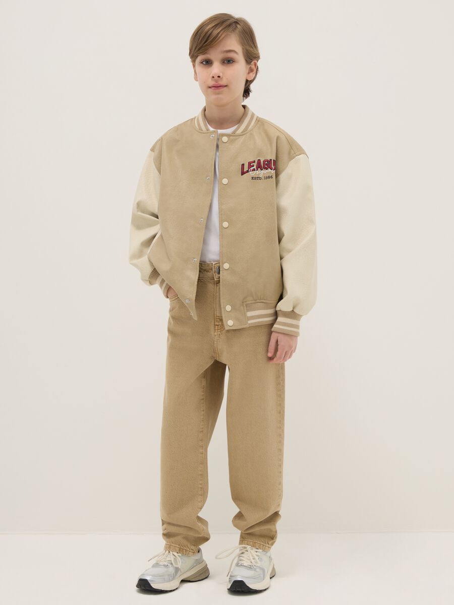 Jeans in puro cotone beige da ragazzo relaxed fit_0