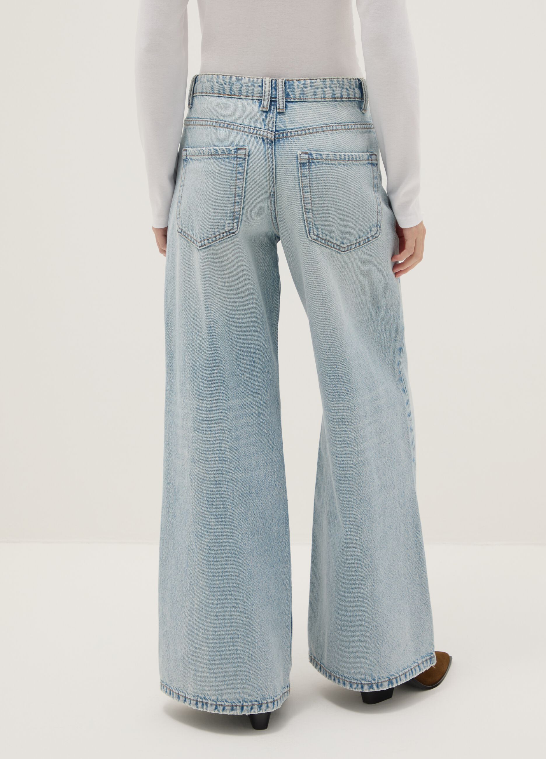 Blue wide leg pure cotton jeans with rips