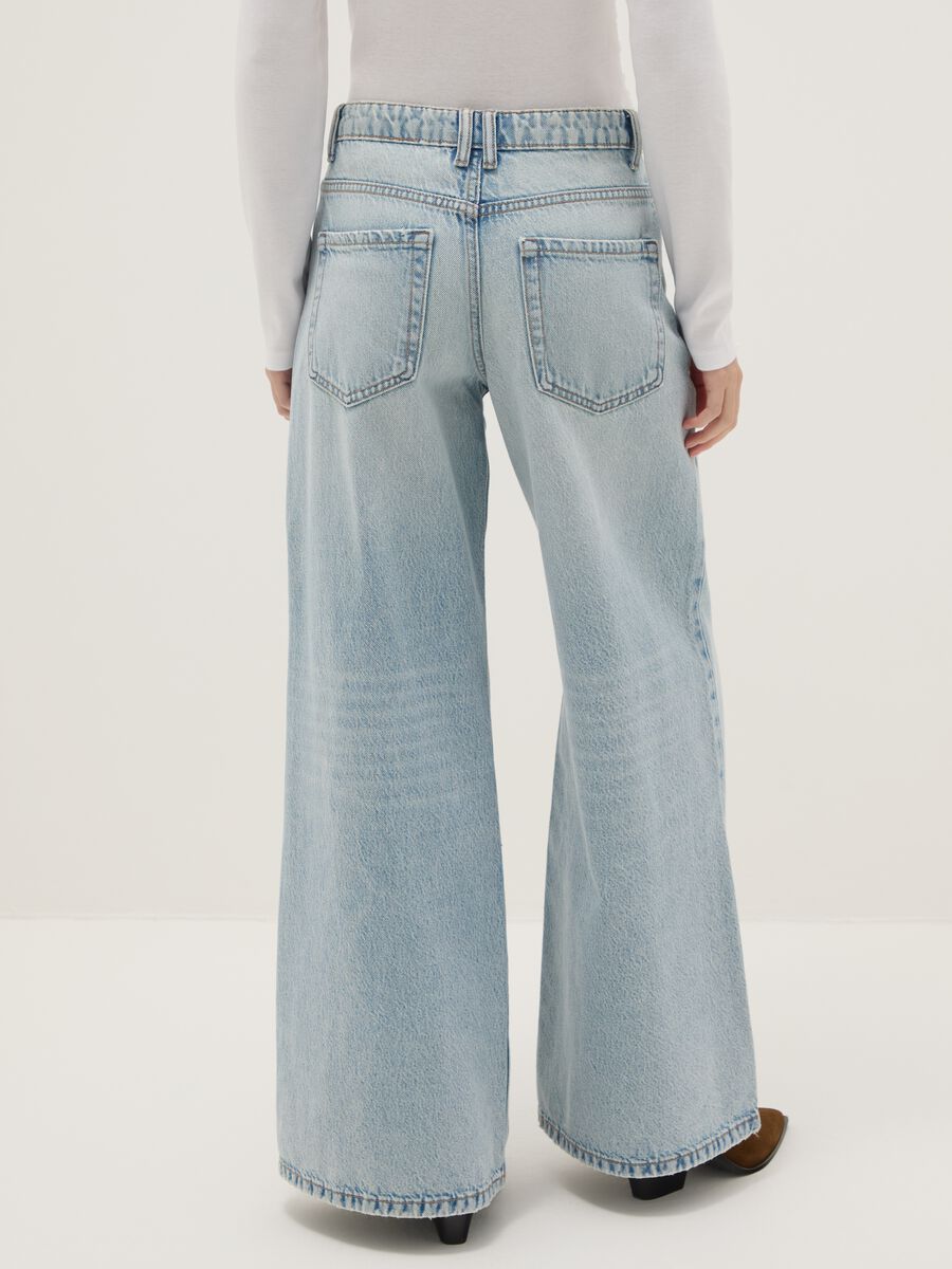 Blue wide leg pure cotton jeans with rips_2