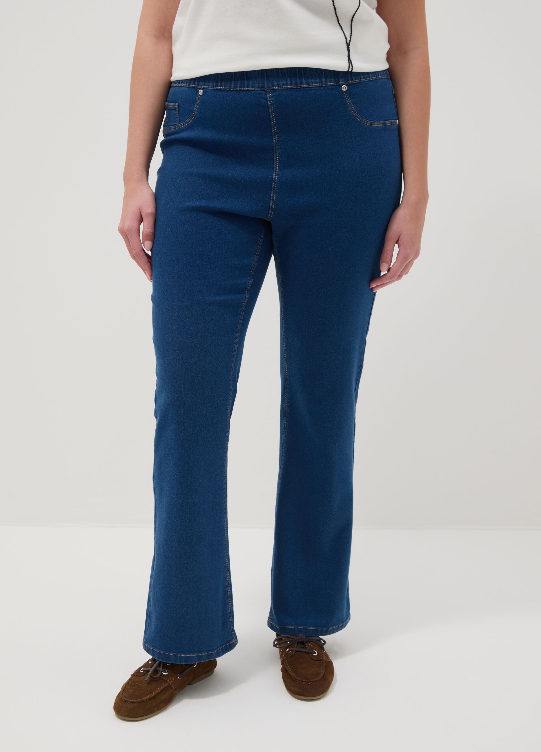 Blue Bootcut Trousers in Stretch Cotton Regular Fit