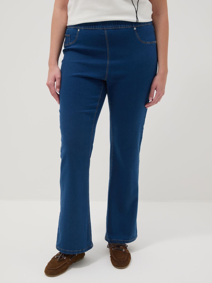 Blue Bootcut Trousers in Stretch Cotton Regular Fit_1