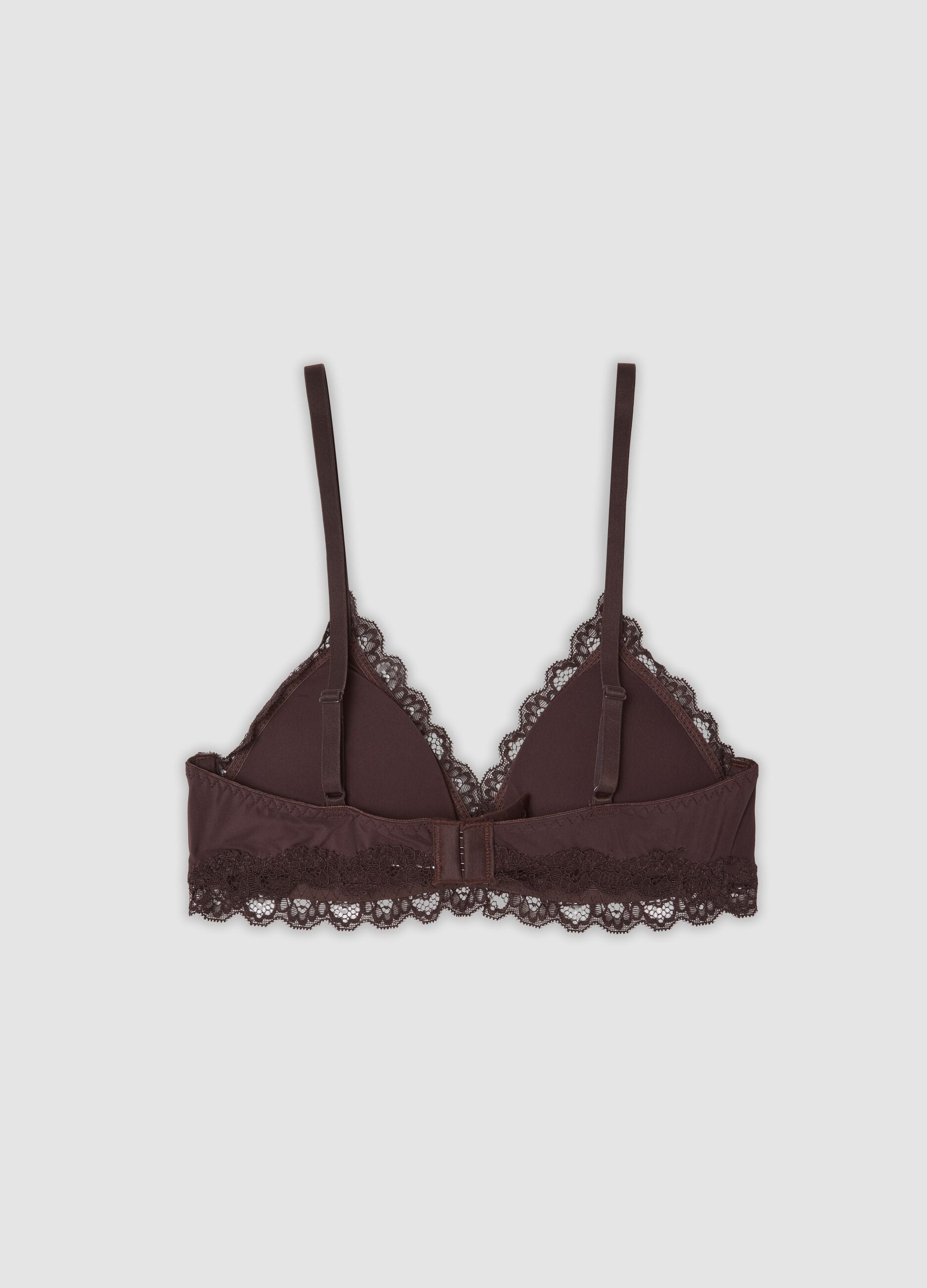 Brown stretch microfibre triangle bra with lace
