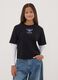 Black pure cotton T-shirt with ribbed collar and Stitch print_1