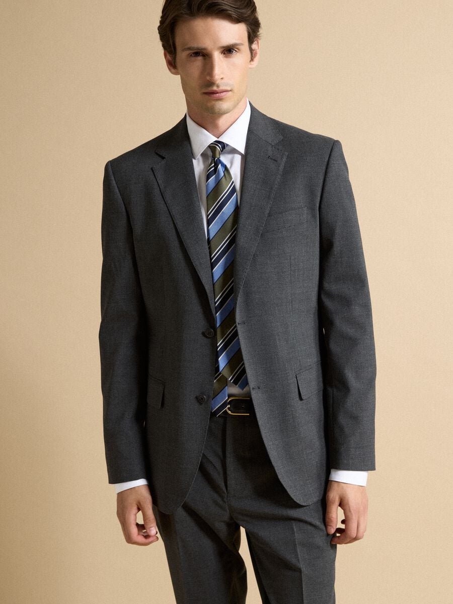 Blazer grigio in viscosa elasticizzata con rever classico slim fit_0