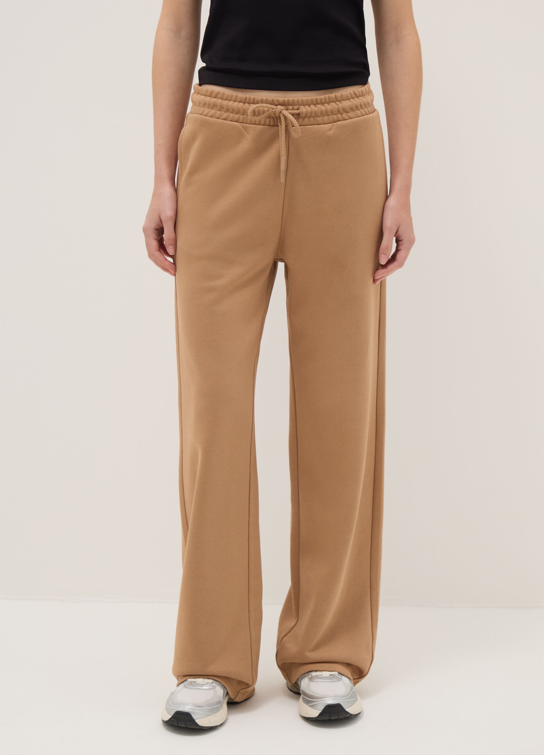Brown cotton blend regular fit trousers