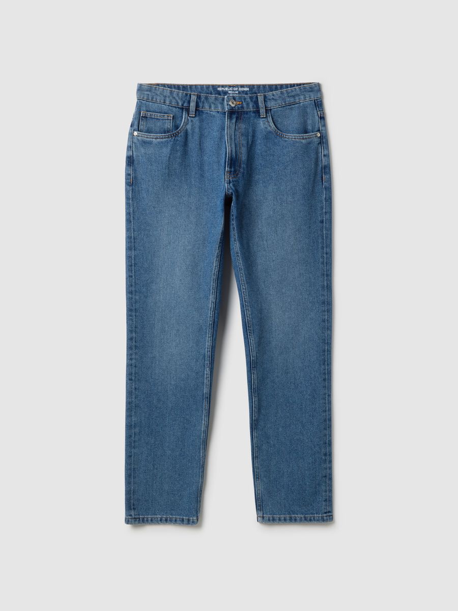 Blue cotton blend trousers regular fit_4