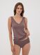 Brown stretch viscose camisole with deep V-neck and lace trim_0