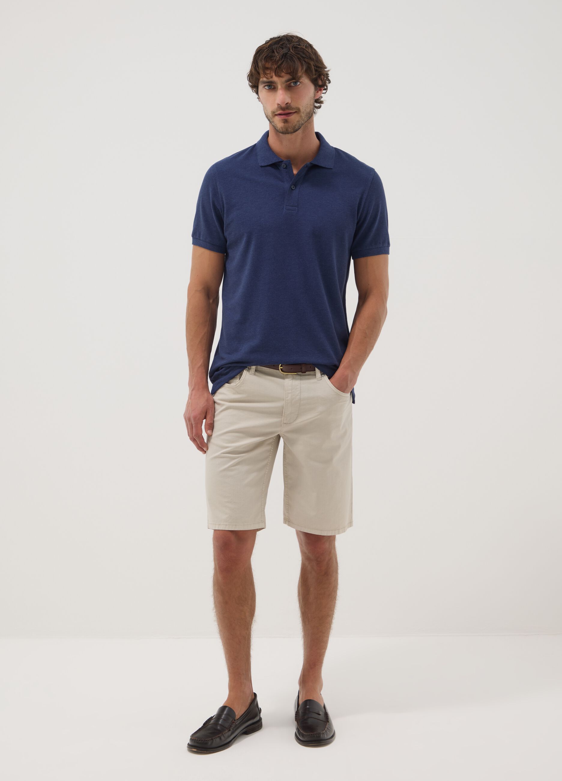 Grey regular-fit stretch cotton Bermuda shorts