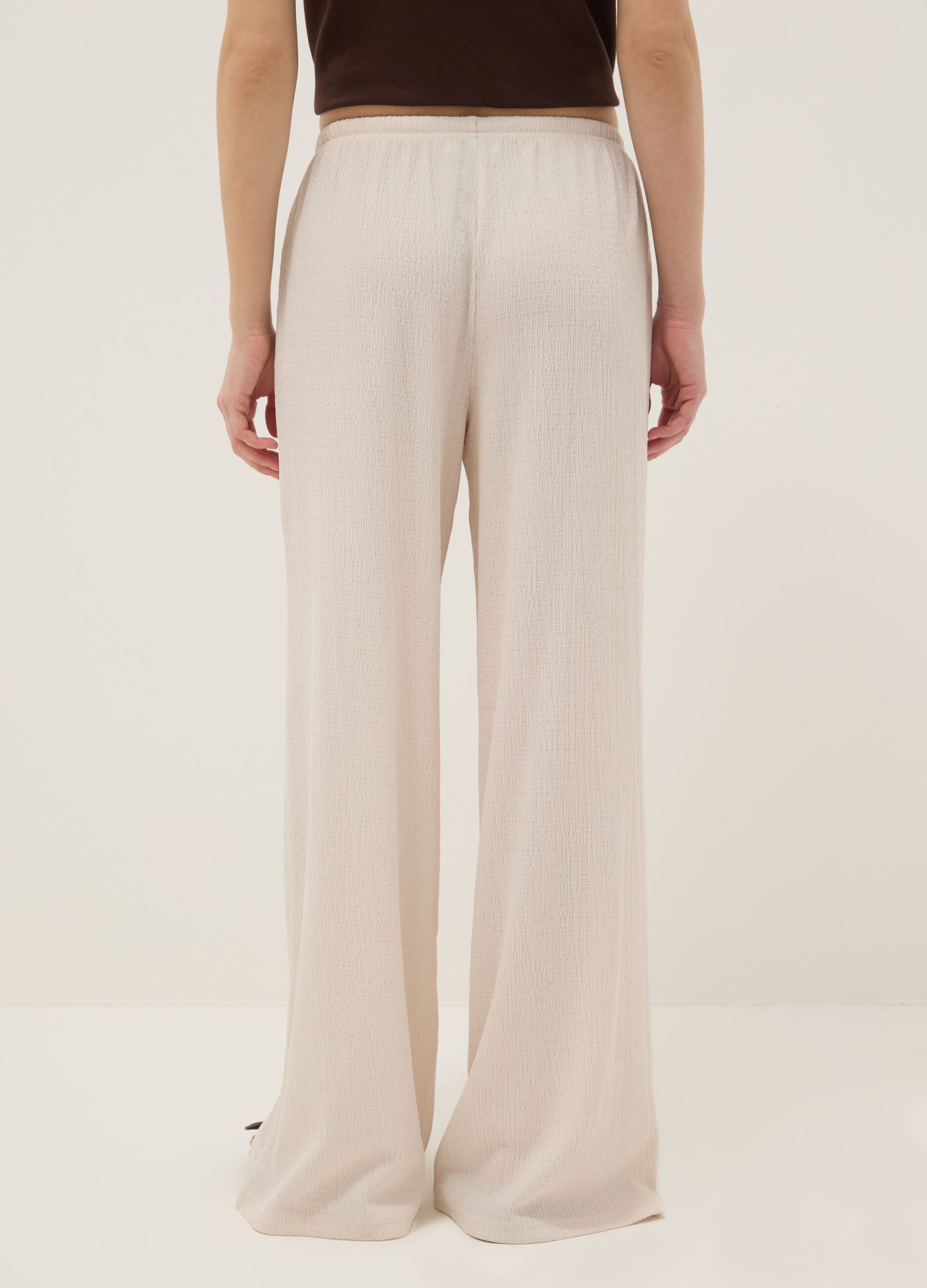 Beige wide leg jogger trousers