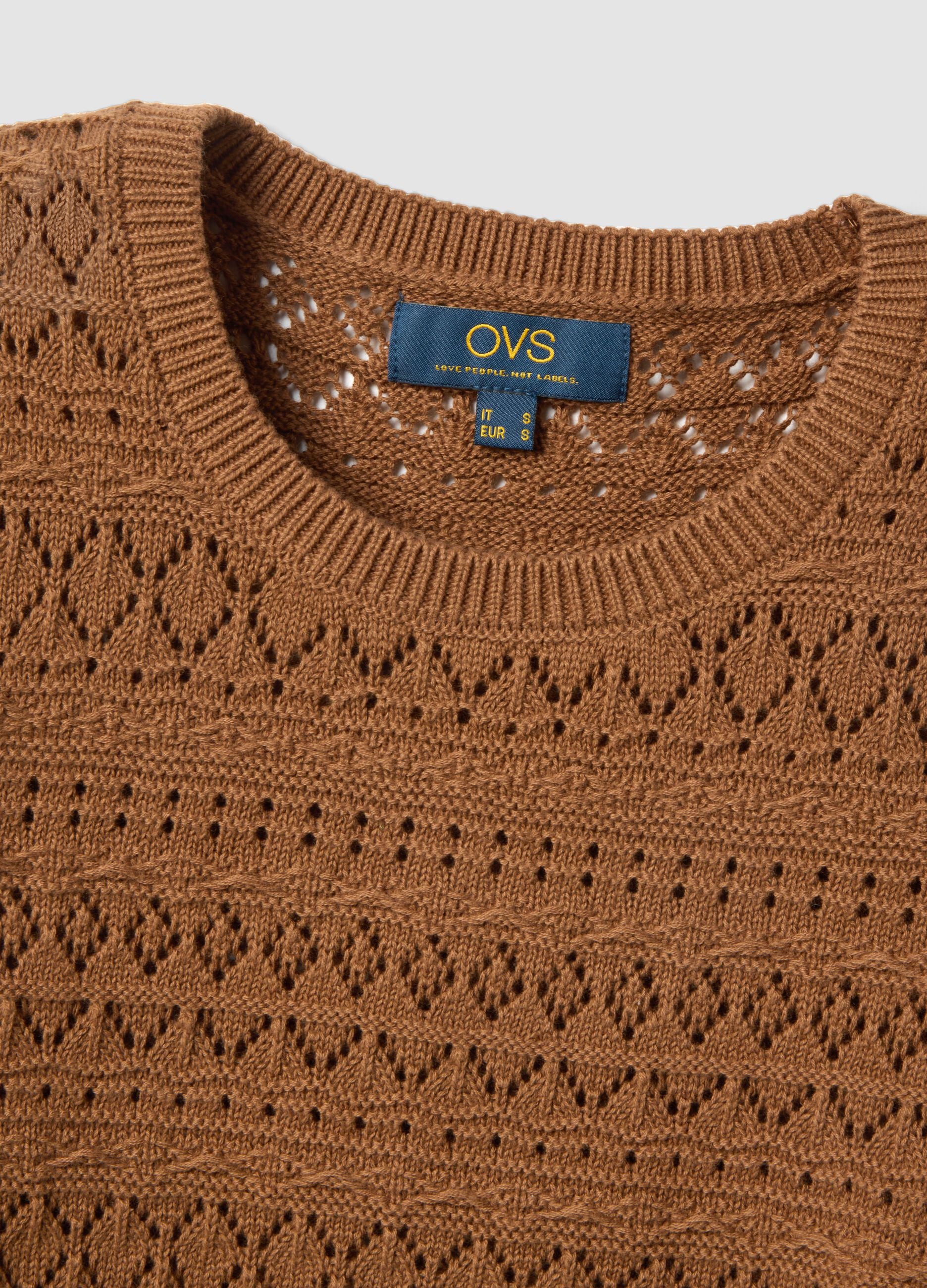 Brown pure cotton regular fit knitted sweater