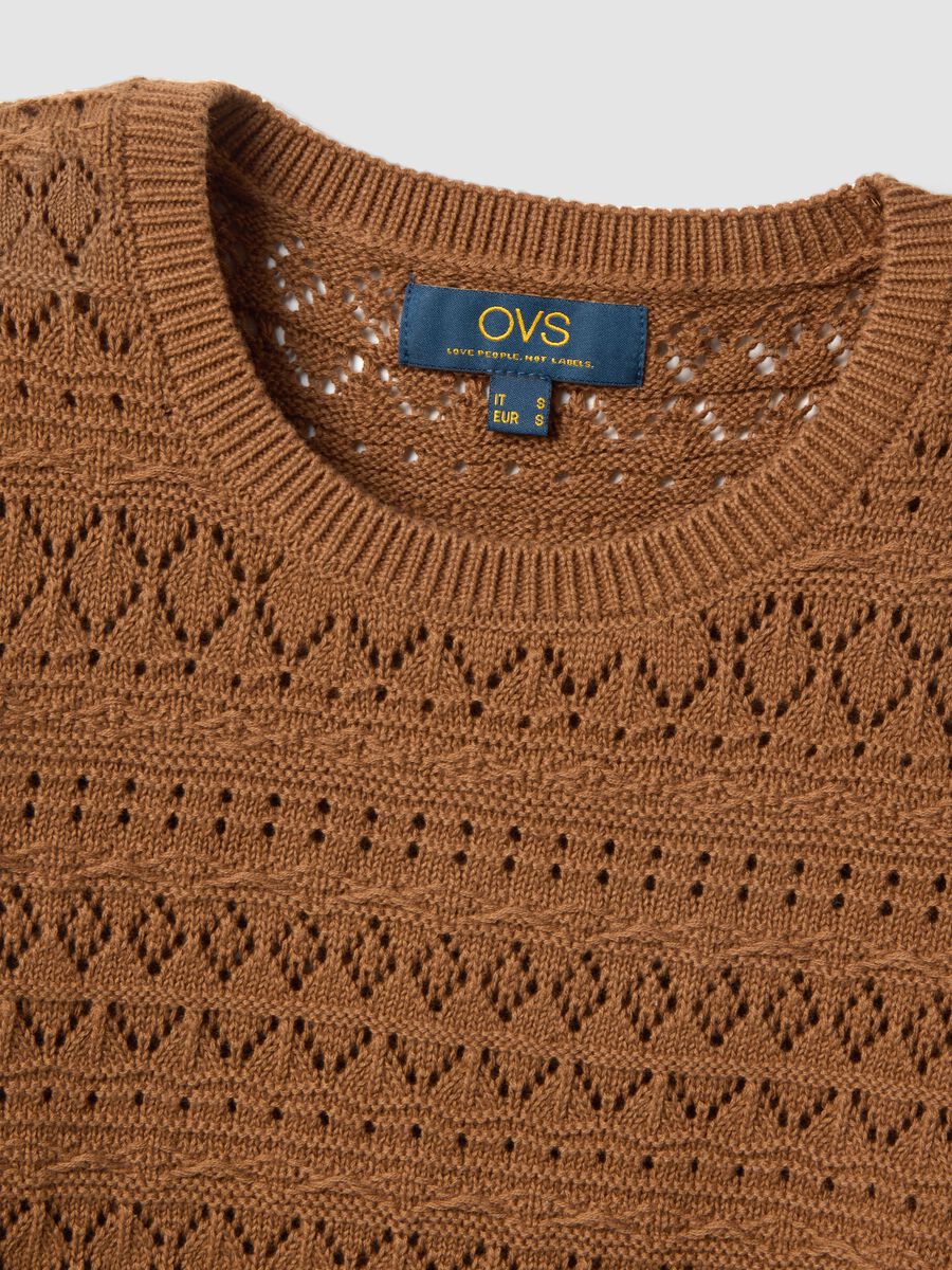 Maglia in puro cotone marrone regular fit con lavorazione a maglia_5