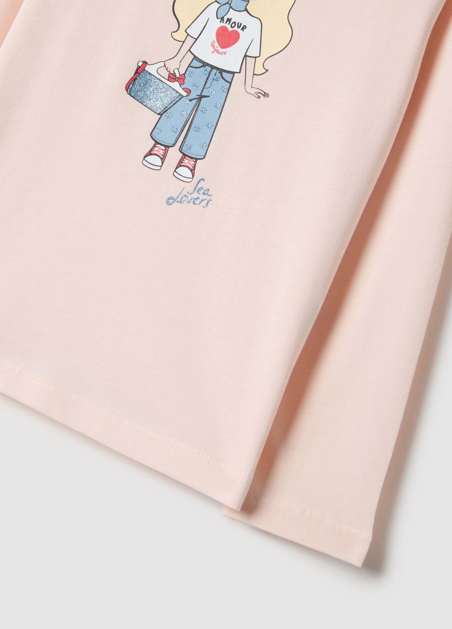 Pink pure cotton t-shirt for girls regular fit with print
