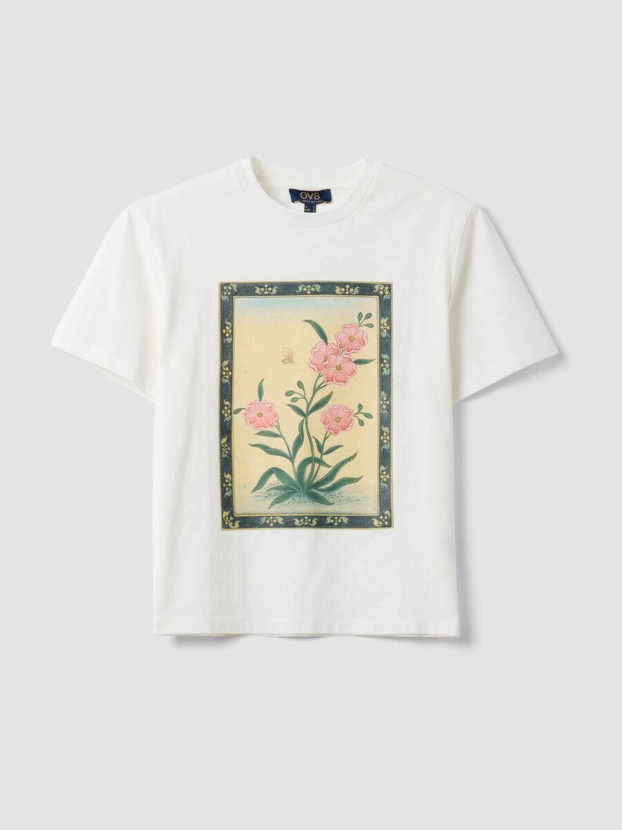 White pure cotton T-shirt with floral print_4