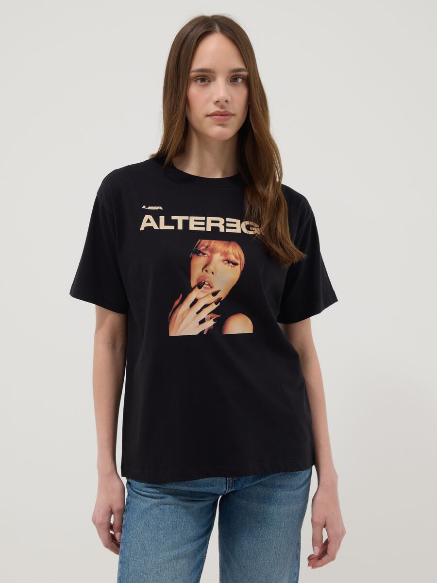 Black pure cotton regular-fit T-shirt with print_1