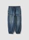 Blue denim joggers in cotton and viscose blend, relaxed fit for boys_0