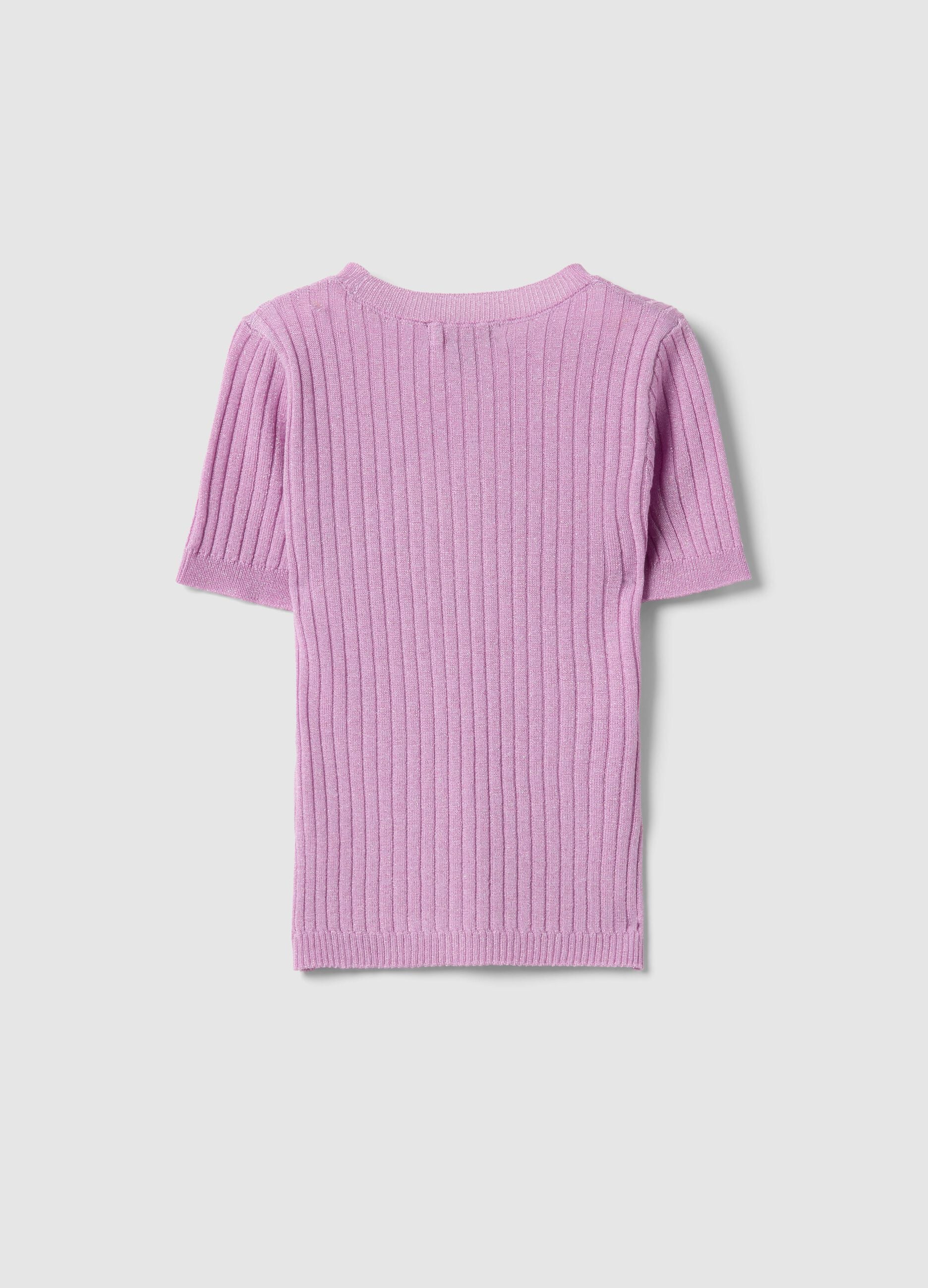Girls' Regular Fit Purple Ribbed Viscose Blend Jumper