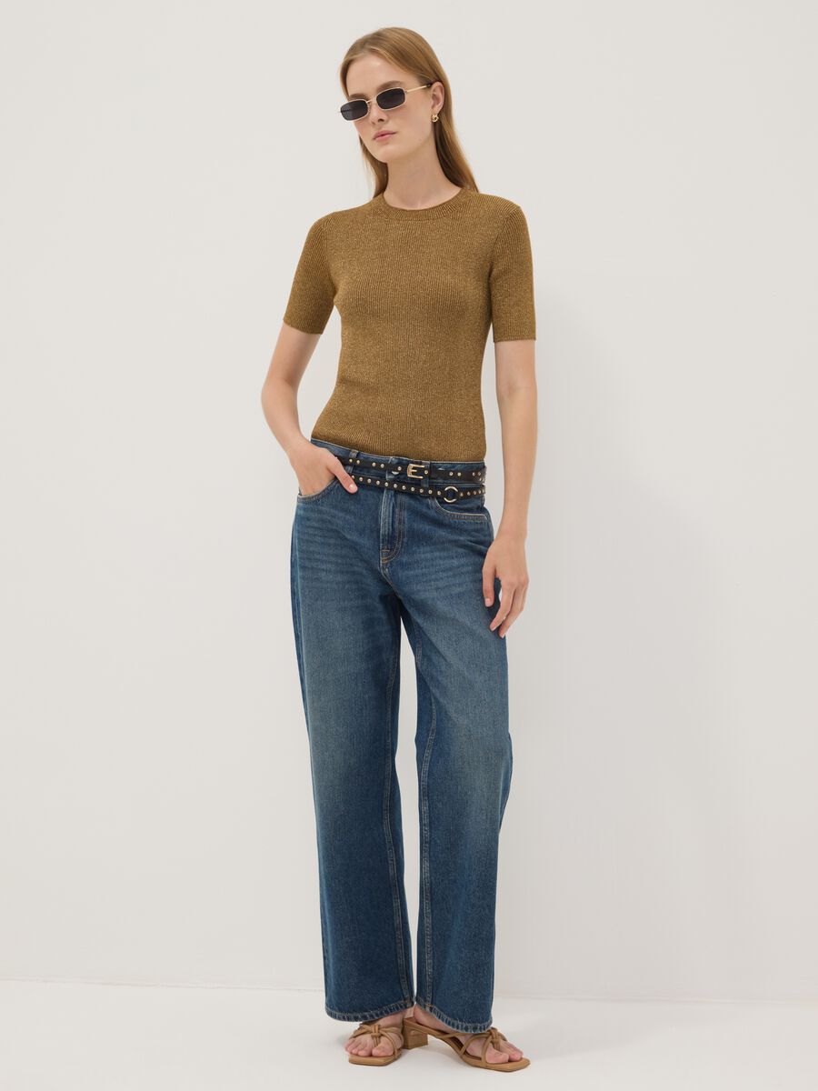 Brown fitted rib-knit viscose blend top_2