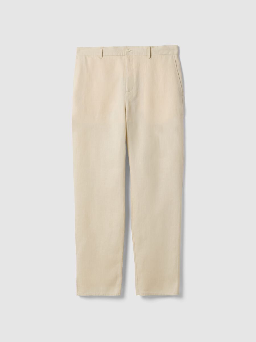White pure linen trousers with regular fit_0