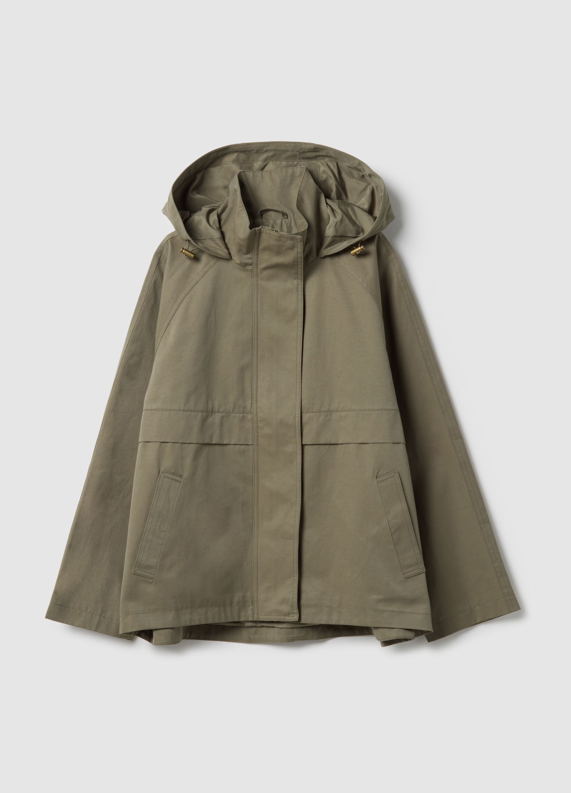 Green Cotton Blend Parka with Hood Regular Fit