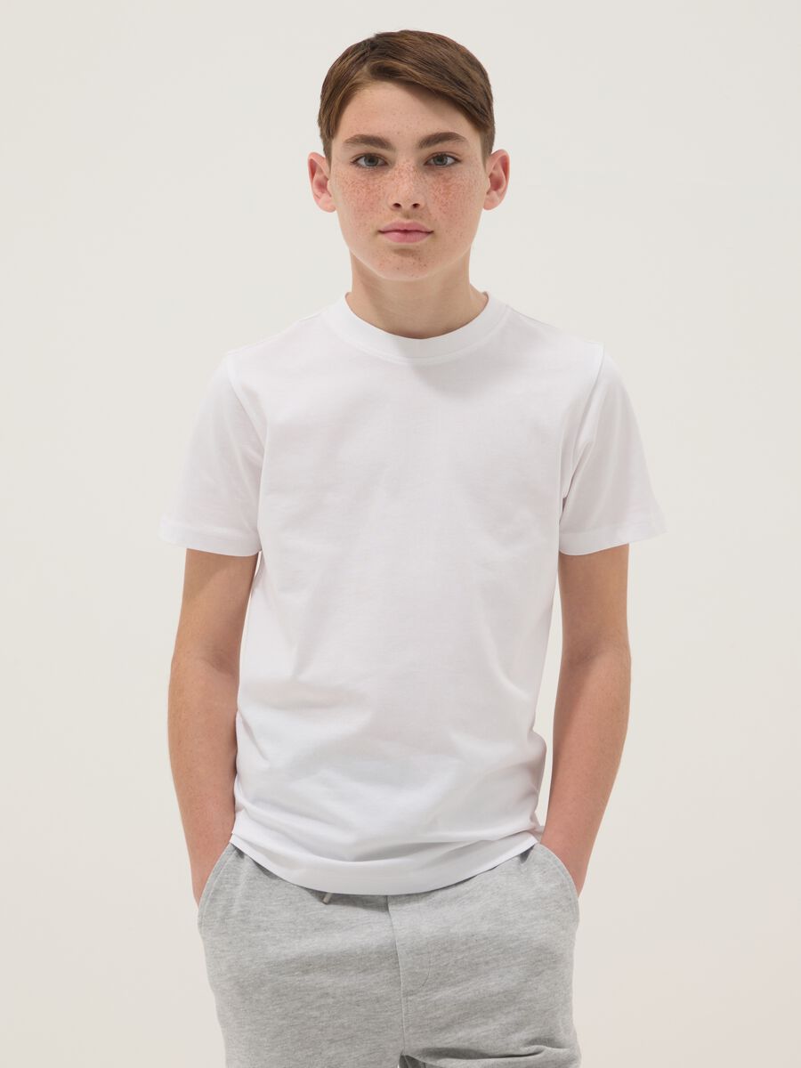 T-shirt in puro cotone bianca da ragazzo regular fit_0