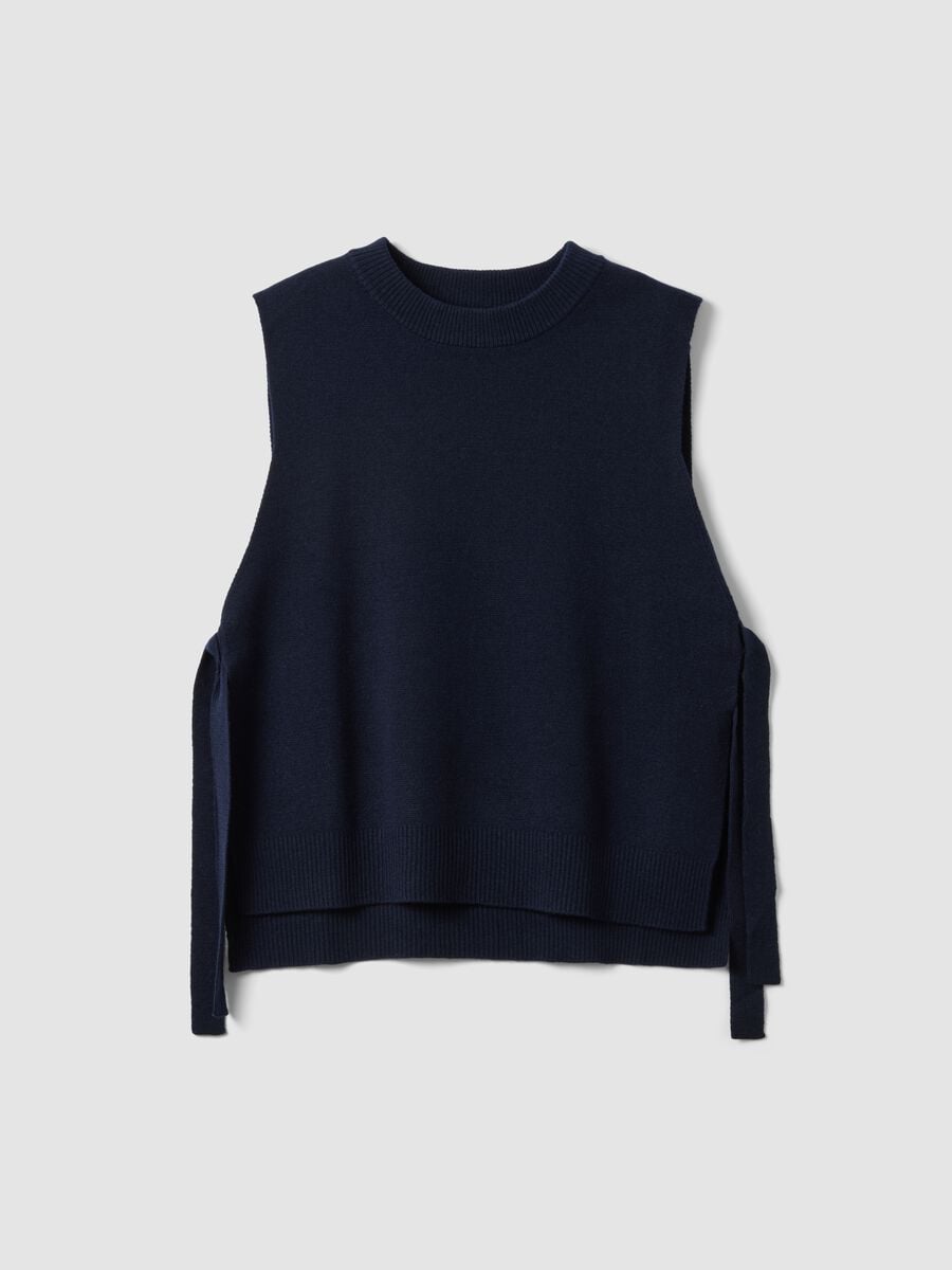 Blue wool-blend crew-neck gilet with tie-fastening side tabs, regular fit_4