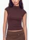 Brown fitted modal and stretch cotton T-shirt with mock neck_3