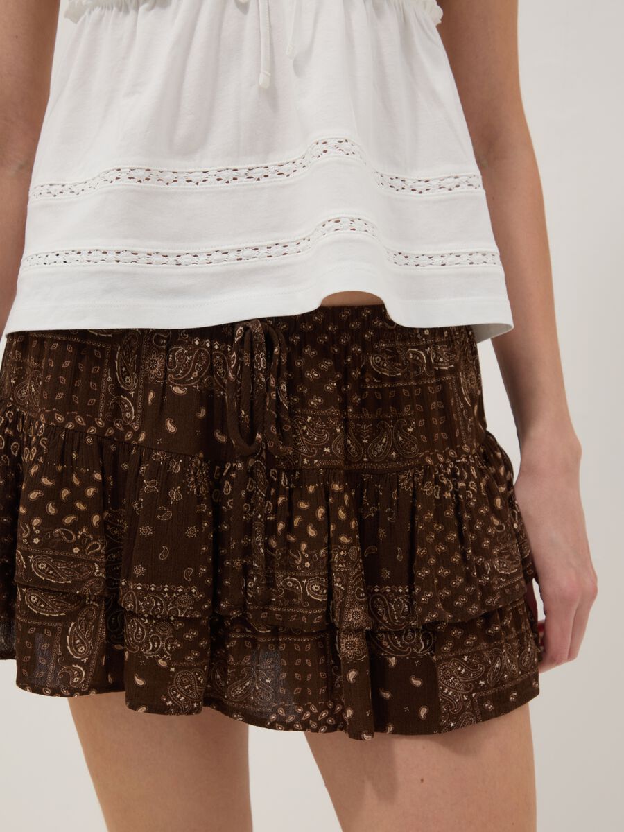 Brown pure viscose mini skirt with ruffles_3
