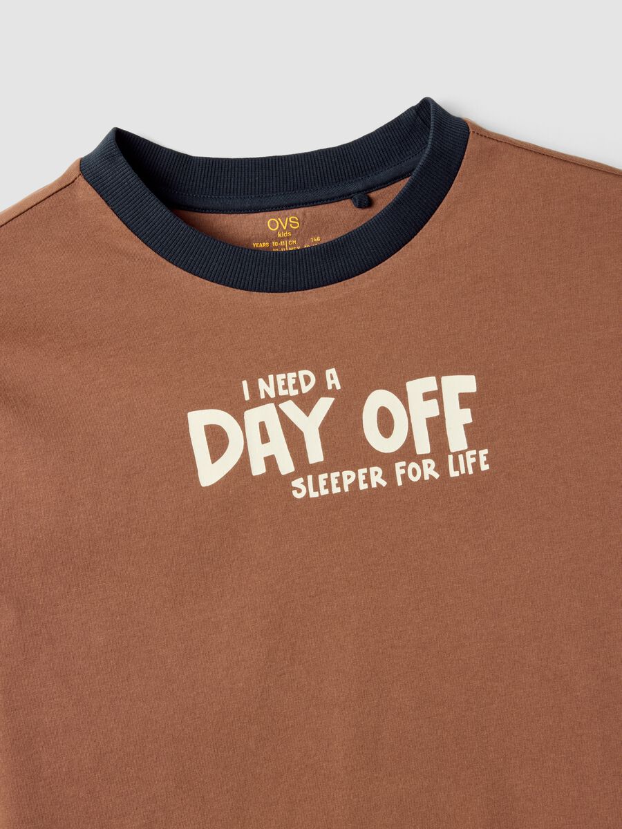 Blue and brown organic cotton crew-neck pyjamas for boys_2