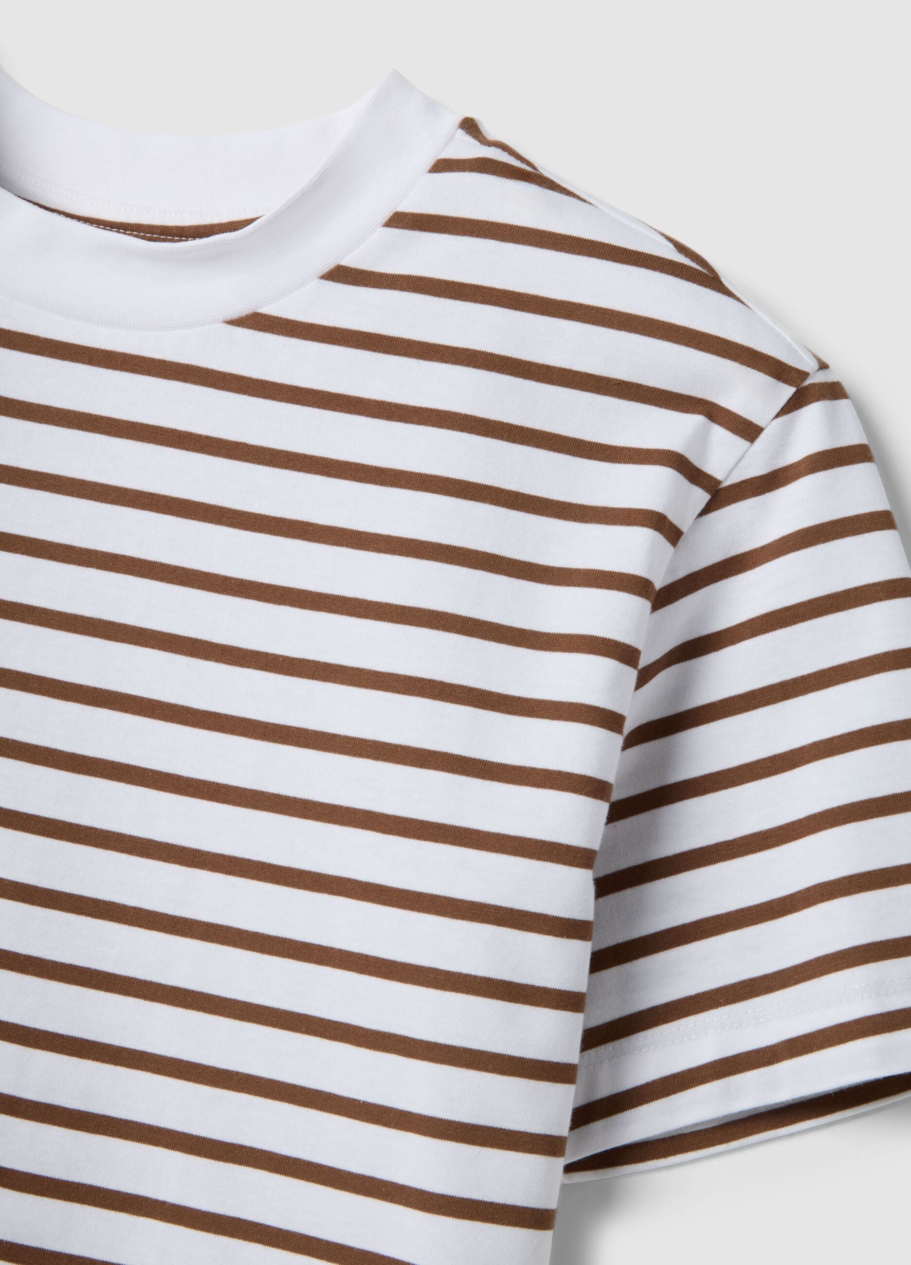 Striped Multicolour Crew-Neck T-Shirt in Pure Cotton, Regular Fit
