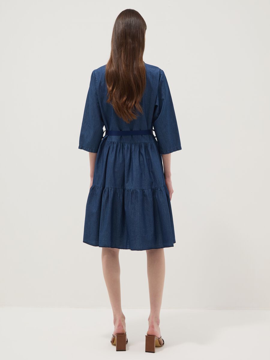 Blue stretch-cotton shirt dress with belt, regular fit_3