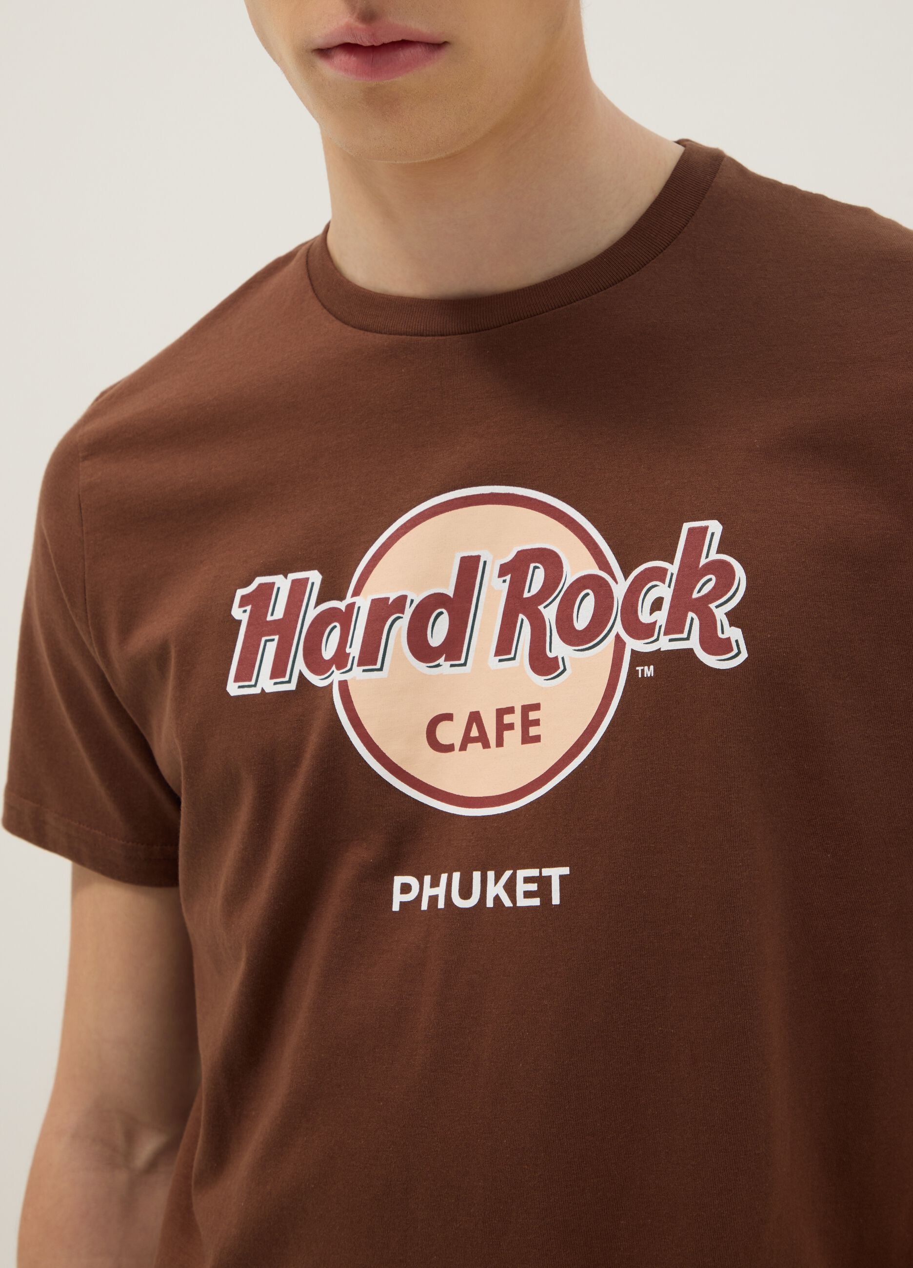 Brown pure cotton Hard Rock Cafe print T-shirt, regular fit